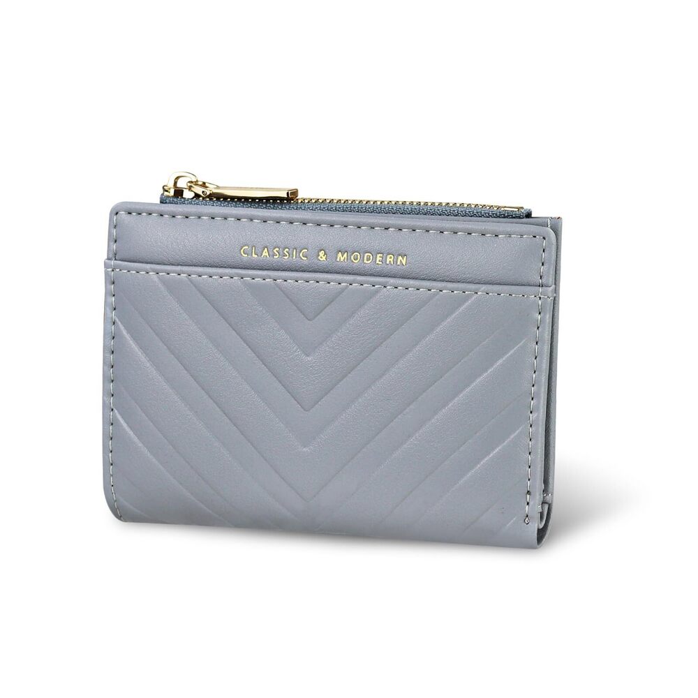 3314 Slim Wallet , Compact Bifold Wallet with V-shaped Embossing and Zipper